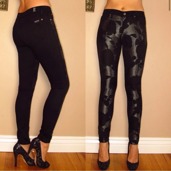 7 For All Mankind Pieced Skinny Gwenevere Shantung Colorblock Floral Jeans - Picture 1 of 15